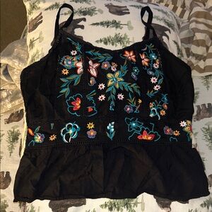Shyanne Black Camisole with Colorful Floral Embroidery